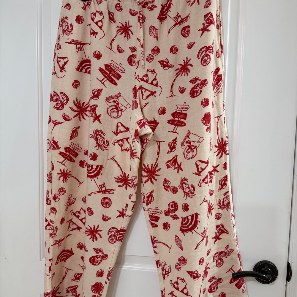 wild fable Cream and Red Tropical Print Capris